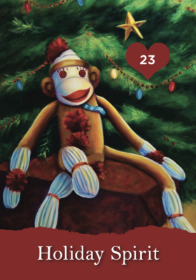 Sock Monkey under Christmas Tree