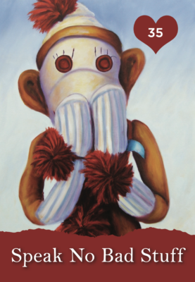 Sock Monkey covering mouth